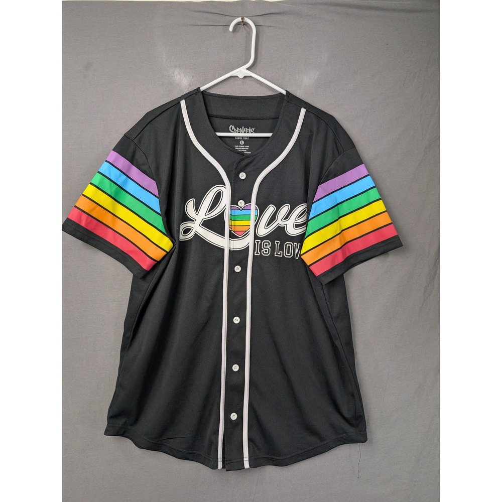 Spencer's Love is Love Pride Baseball Jersey Black Rainbow Large LGBTQ Equality